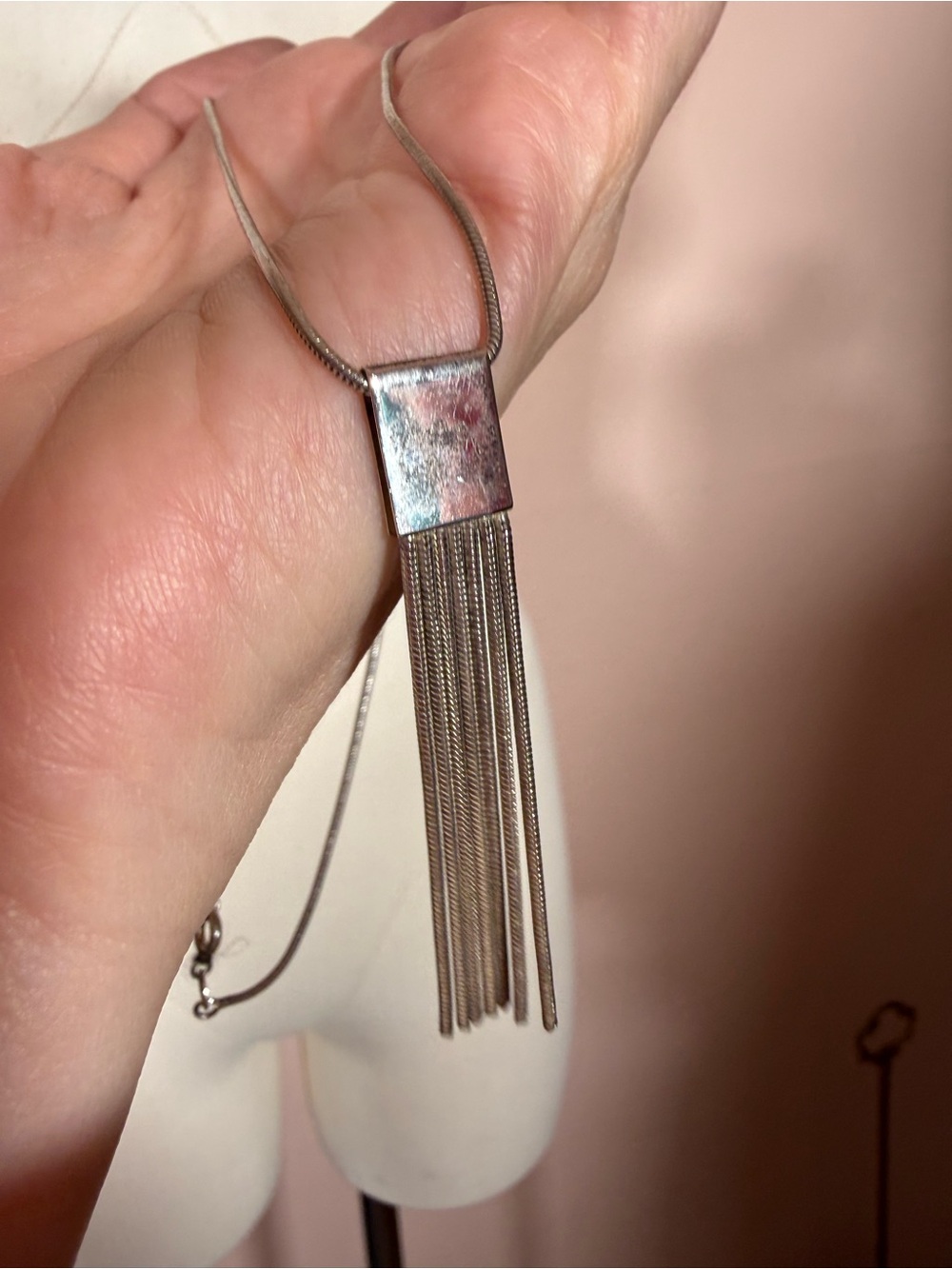 Vintage sterling silver modernist minimalist made in Italy lariat Necklace
